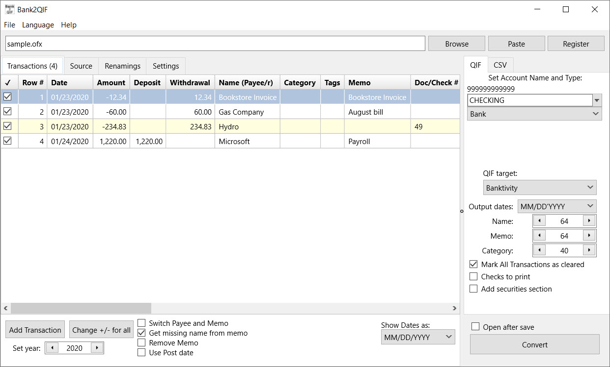 how to convert excel file to quicken qif file format