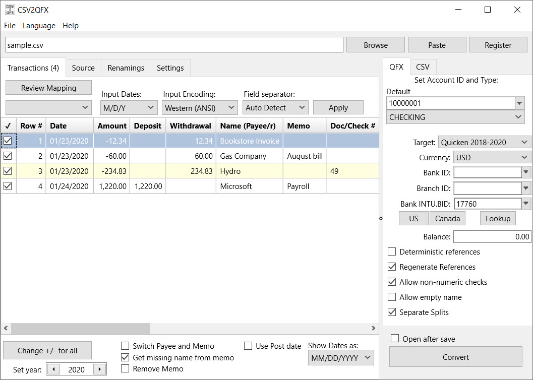 CSV2QFX Windows 11 download