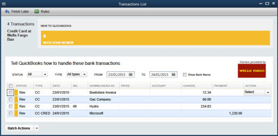 review transactions imported into quickbooks
