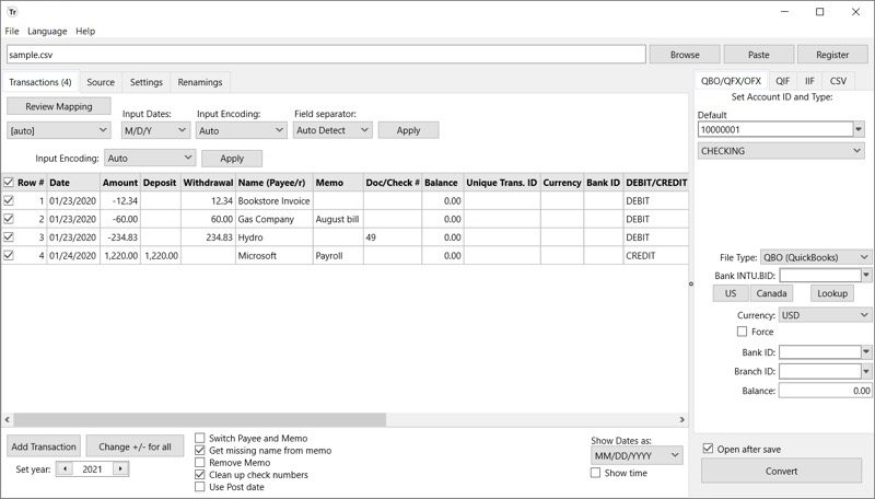 Transactions software